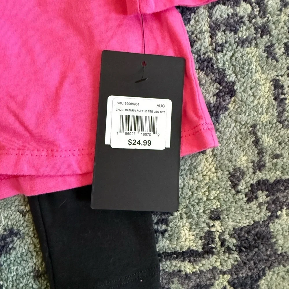 NEW WITH TAGS Converse Girl’s Size Medium Pink and Black 2 Piece Shirt Pant Set